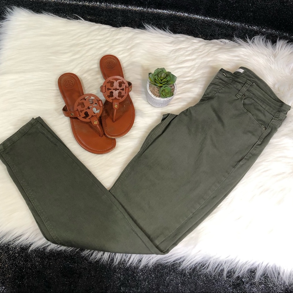Green denim ankle jeans
